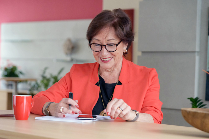 Birgit Jacobs in the cafeteria