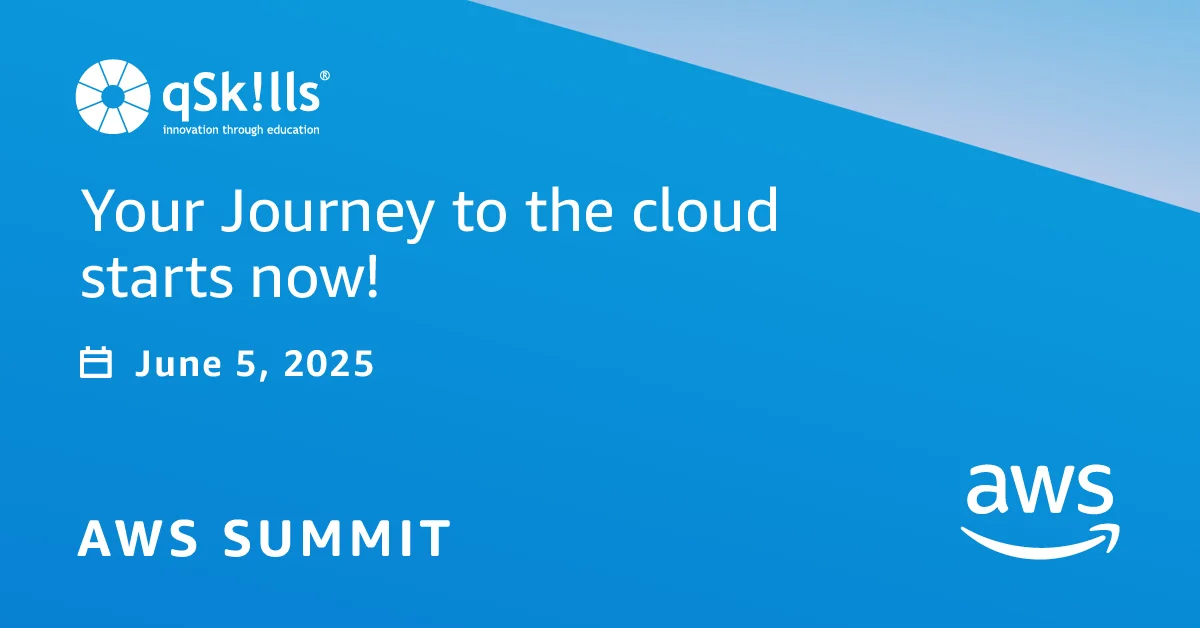 Advertisement image from qSkills for AWS Summit 2025 in Hamburg with slogan: “Your journey to the cloud starts now”