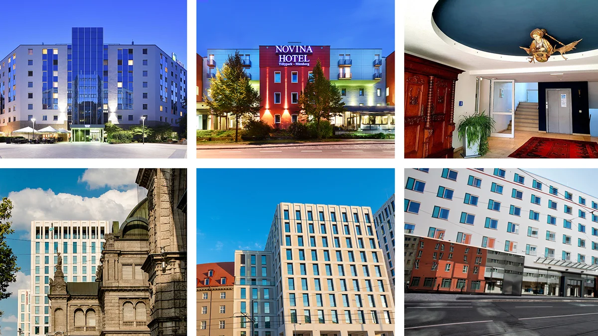 Novina Südwestpark Hotel, Novina Tillypark Hotel, Romantikhotel Rottner, The Cloud One Nürnberg, Leonardo Royal Nürnberg, Motel One Nürnberg City