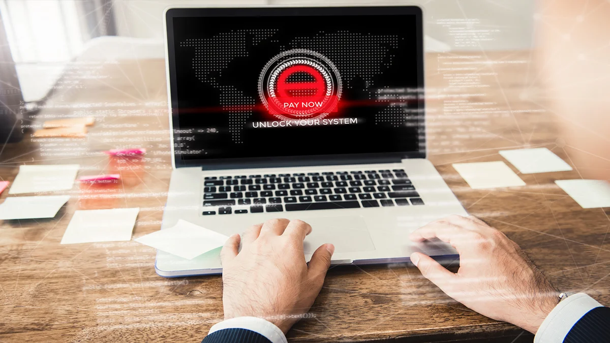 Laptop computer locked with ransomware system