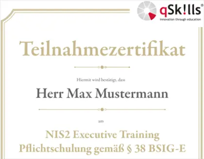 Beispielhaftes Teilnahmezertifikat SC171 NIS2 Executive Training