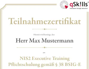 Beispielhaftes Teilnahmezertifikat SC171 NIS2 Executive Training