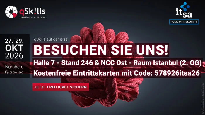qSkills auf der it-sa 2026 - Halle 7 - Stand 246 & NCC Ost - Raum Istanbul (2. OG)